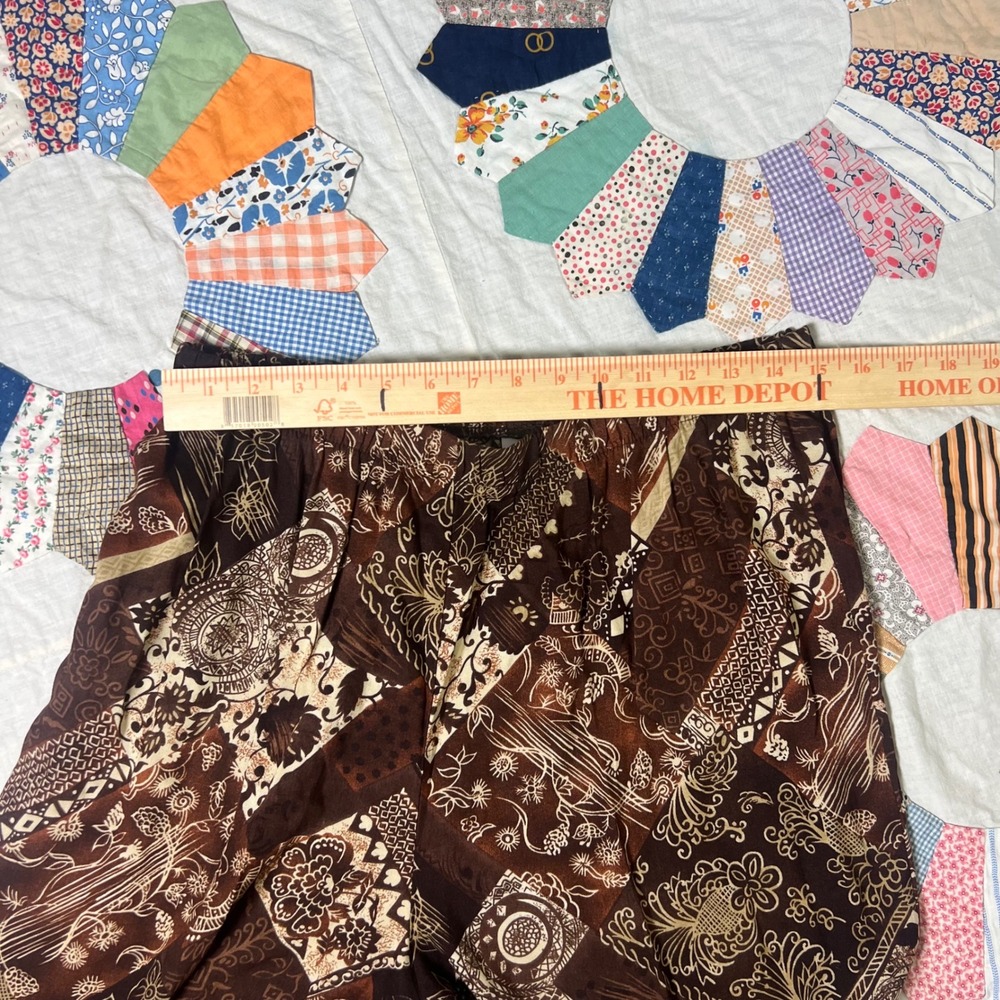 Bobbie Brooks Brown Patchwork Batik Rayon 2 Piece Set Shirt Pants Ladies Large - Picture 4 of 8